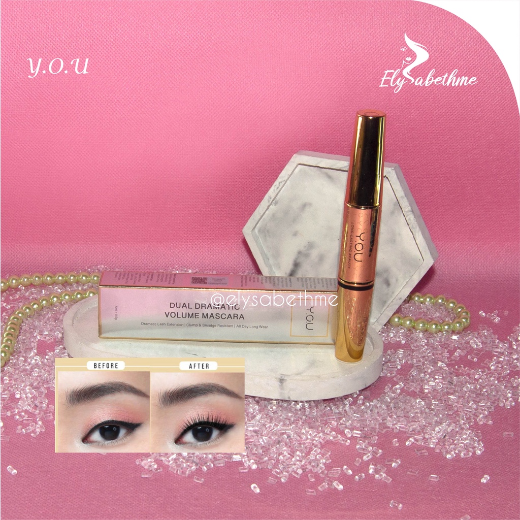 ✿ELYSABETHME✿ Y.O.U Dual dramatic maskara menebalkan bulu mata mascara tebal eyelash extension 300%