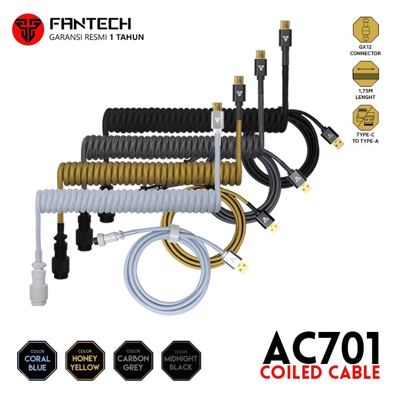 Fantech Coiled Cable Aviator AC701 Coil Kabel Type C for Keyboard Mechanical