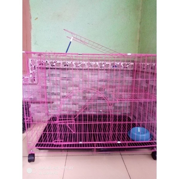 kandang besi lipat/ kucing tingkat 1 + roda pintu bulat size xxl / 90