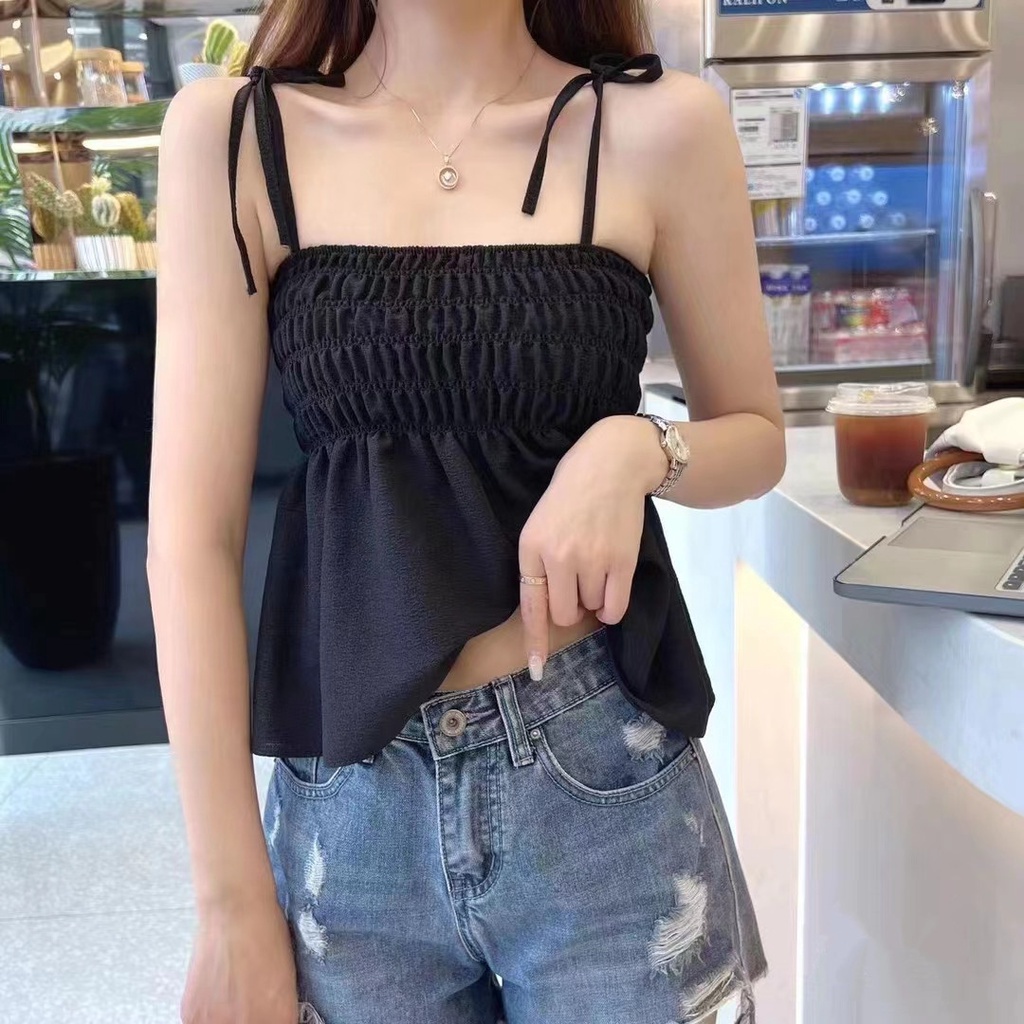 Nicebra Tanktop Kerut Tali Ikat Atasan Tank Top Wanita Import 4079