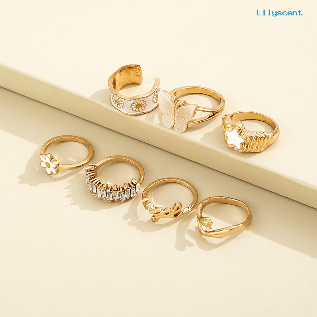 [LS]7 Pcs Cincin Knuckle Kupu-Kupu Gothic Wanita Indah Stackable Finger Rings Perhiasan Hadiah