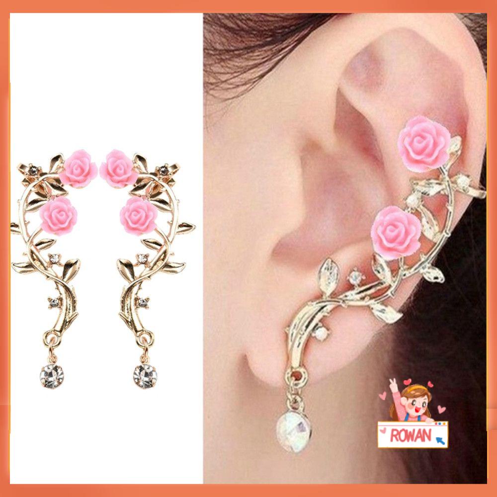 R-flower Ear Stud Princesas Boucle Pendientes Gold Pink Bungkus Klip Anting