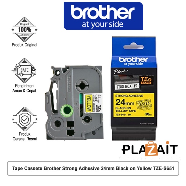 

Tape Cassete Brother Strong Adhesive 24mm Black on Yellow TZE-S651