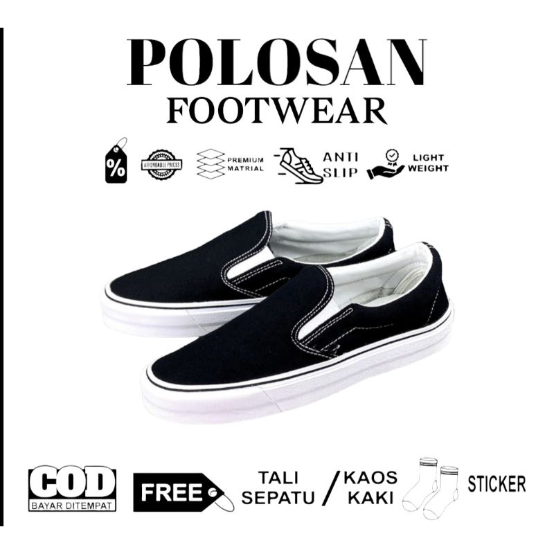 SEPATU LOKAL POLOS 36-44 POLOS SLIPON HITAM PUTIH CLASIK SEPATU PRIA SEPATU WANITA