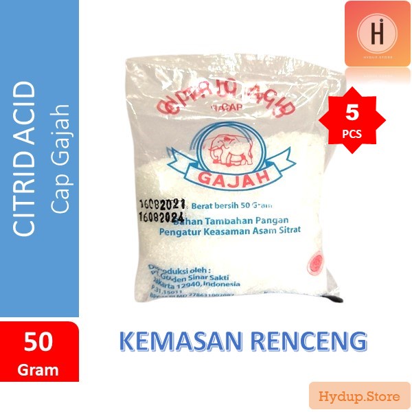 

Citric Acid / Citrun Cap Gajah Renceng isi 5 Kemasan 50 Gr