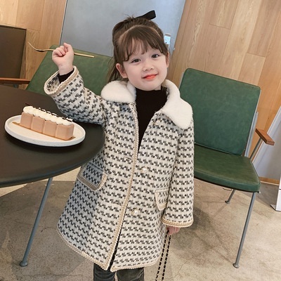 Jaket Anak Perempuan Kasual Korea Bayi Houndstooth Menebal Korea Panjang Import