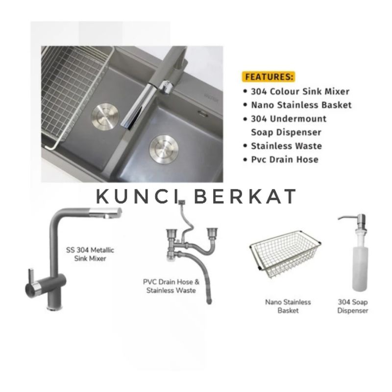 Bak Cuci Piring Granite Abu Abu/Kitchen Sink Granit Grey 2 lubang