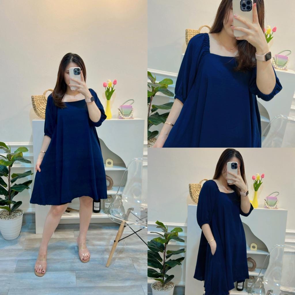 BEFAST - ZSO DRESS KARIN / DELIVIA DRESS WANITA CREPE / Dress Midi Polos Formal / Dress Wanita Pesta/Kondangan / Pakaian Wanita Casual / Dress Leher Kotak / Outfit Wanita Modis Trendy / Fashion Kekinian Remaja ABG