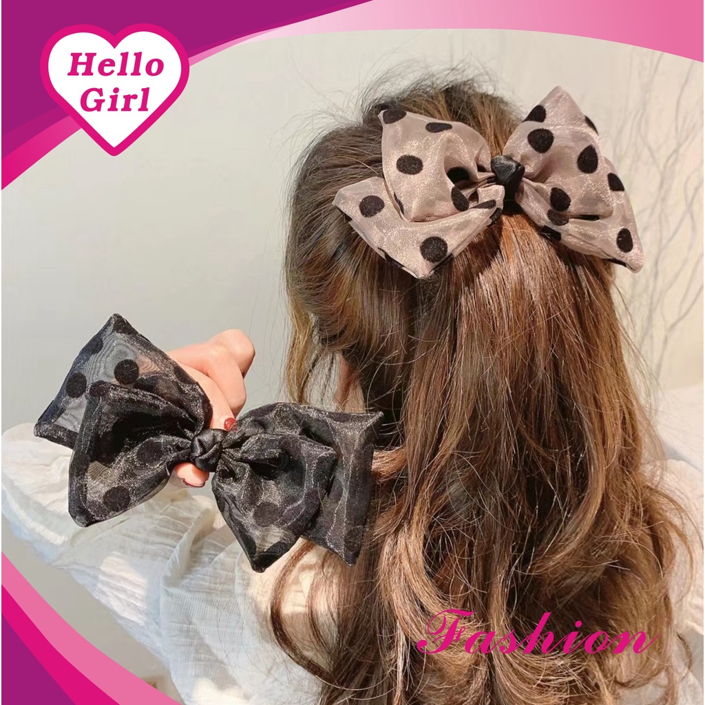 (Hello Girl)F177 Jepit Rambut Wanita Motif Pita Dot Gaya Korea Import