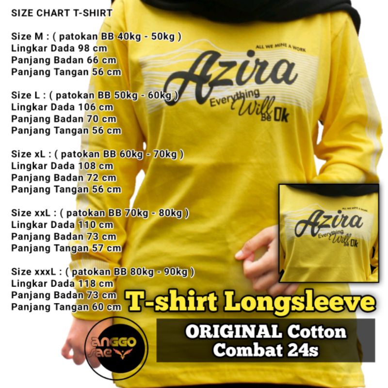 T-shirt Longsleev Kaos Atasan Wanita Tangan Panjang Kuning Original Cotton Combat 24s anggosae size M-xxxL Jumbo
