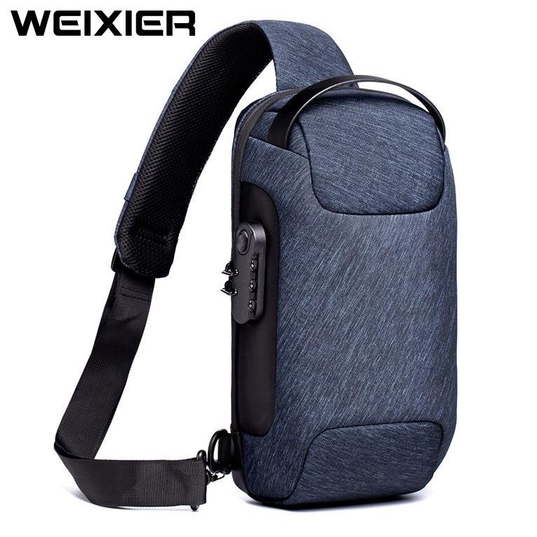✡ WEIXIER 9529 Tas Selempang Pria Shoulder Bag Anti Maling USB Port Anti Air WX-OS ❂
