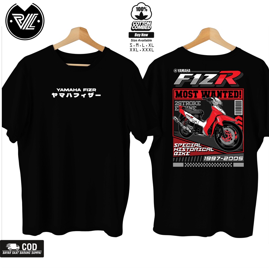 Kaos Motor Yamaha FIZR Most Wanted New Red 003 / Kaos Fizr 2 Stroke  Otomotif / Kaos Yamaha Fizr Mod