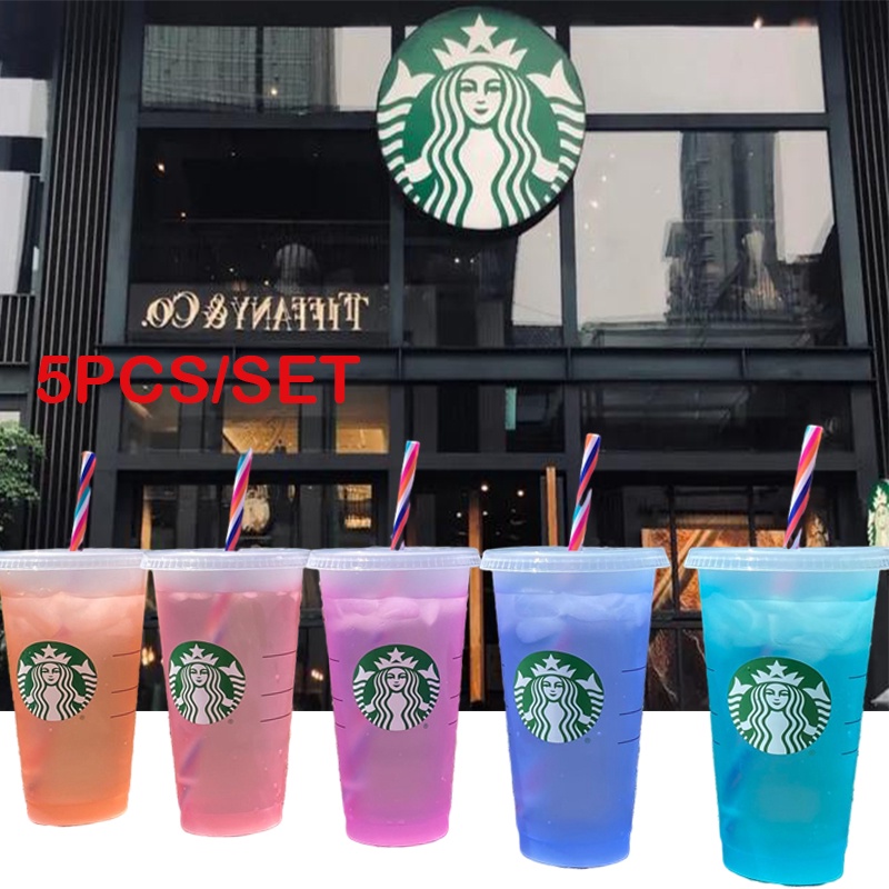 5PCS Tumbler Starbucks Reusable Cup Color Changing - Reusable Cup Berubah Warna