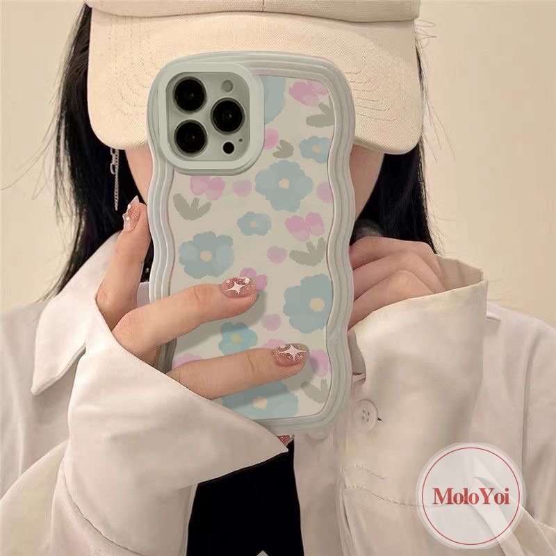 Casing Compatible Untuk iPhone 11 Pro MAX 7Plus 8Plus XR 12 13 14 Pro MAX 6s 6 7 8 Plus 14 Plus X XS MAX SE 2020 Watercolor Fresh Blue Purple Flowers Soft Silicone Cover