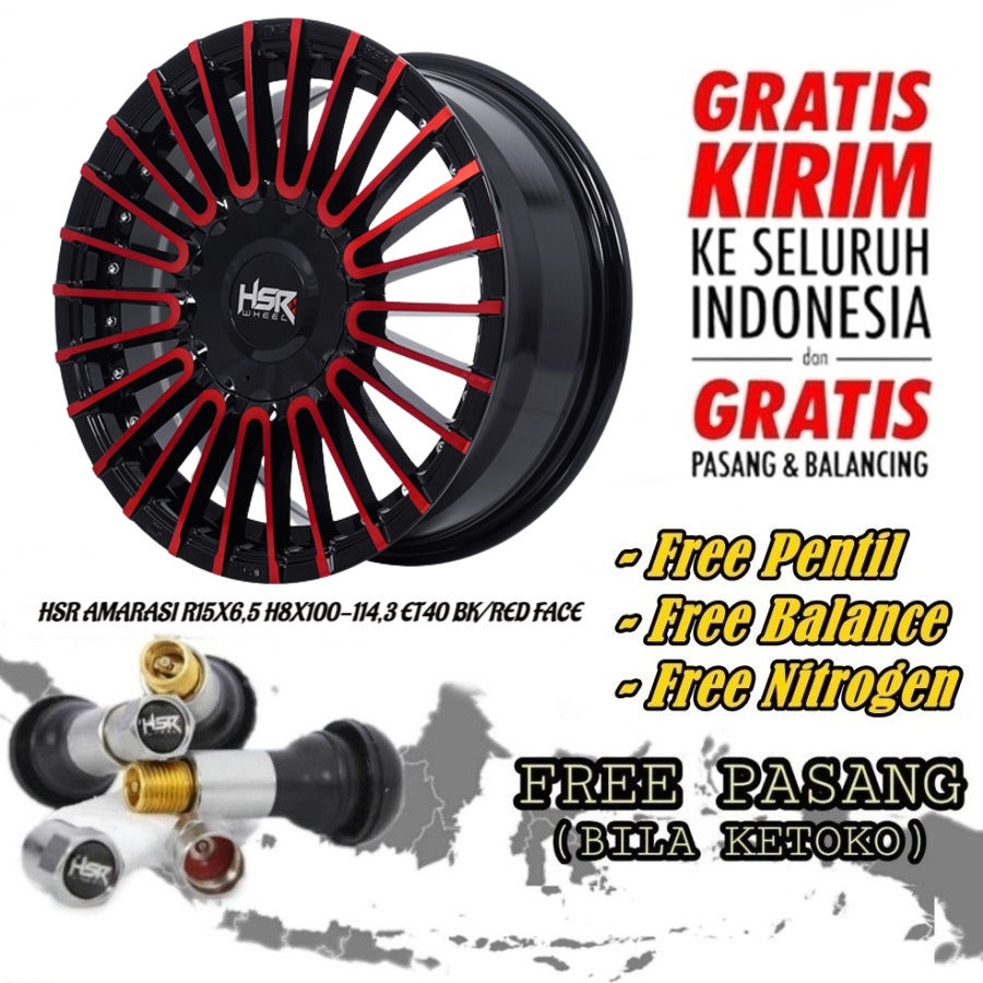 Velg Racing Ring 15 Hsr Amarasi R15 Lebar 6,5 Pcd 4x100 4x114,3 Black Red Velag Mobil Toyota (1st, A