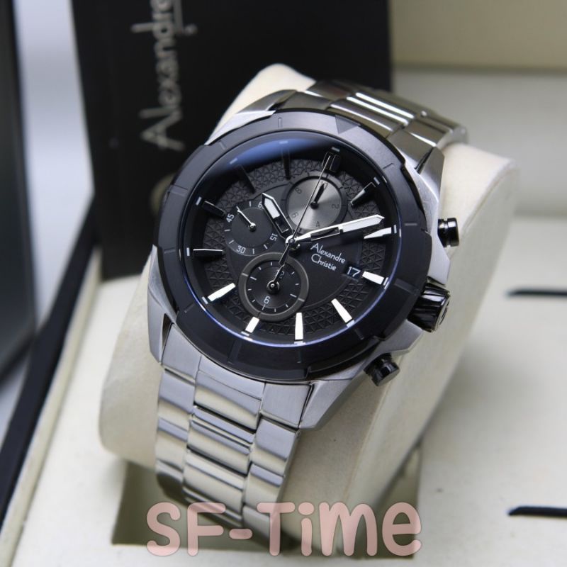 Jam Tangan Pria Alexandre Christie AC 6596 Original - Silver Black