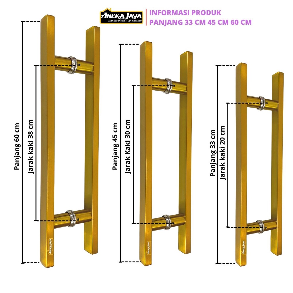 Handle Pintu Baut Tembus Set Kunci Panjang 60 cm 45 33 Gagang Tarikan Pintu Rumah - Gold Hitam Dop