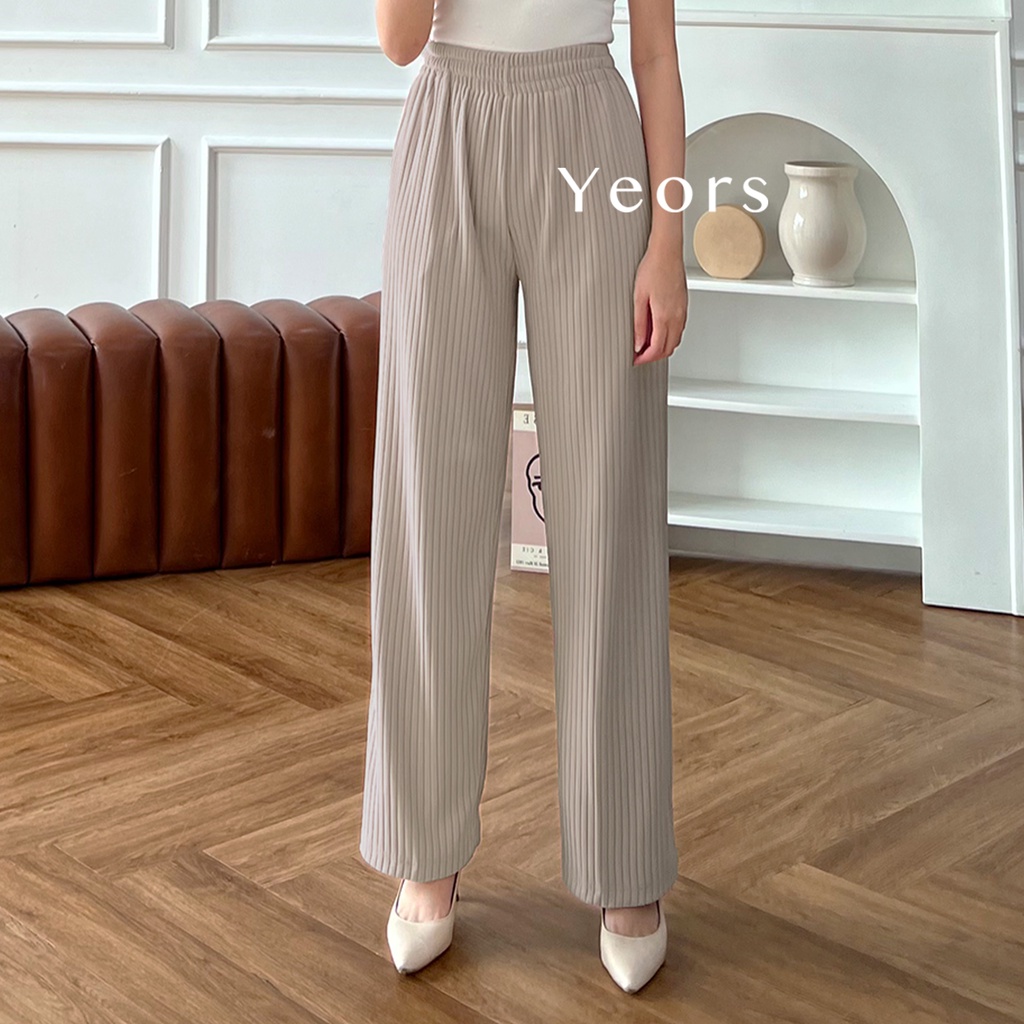 Yeors - Celana Murah Berkualitas Kulot Rib Knit Premium - Long Cullote Sierra Pants - Korean Loose Pants Trousers Wanita - Loungewear - Celana Kulot Jumbo XL Perempuan Murah Berkualitas