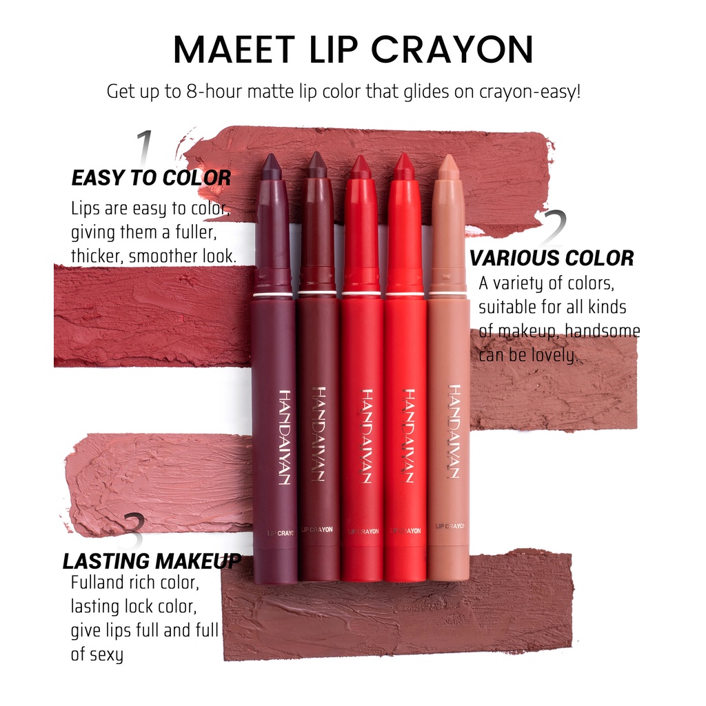 【2024 Baru 】YOUNG VISION/HANDAIYAN/   2-in-1/6 color  Crayon Matte Lipstick Make Up /Lipcream/Lipcrayon