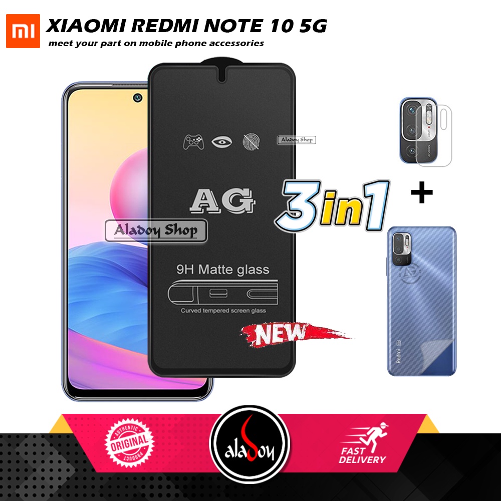 Paket 3IN1 Tempered Glass Layar Matte Anti Glare XIAOMI REDMI NOTE 10 5G Free Tempered Glass Camera dan Skin Carbon