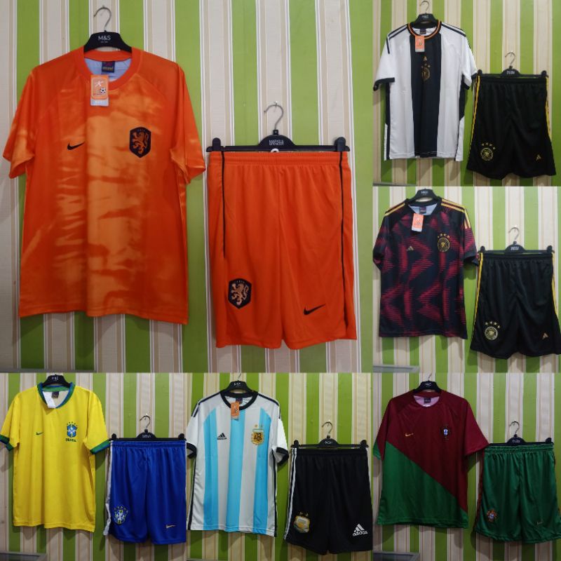Paket SETELAN Jersey Printing AURI Timnas Negara Piala Dunia - Jersey Brazil Argentina Belanda Portu