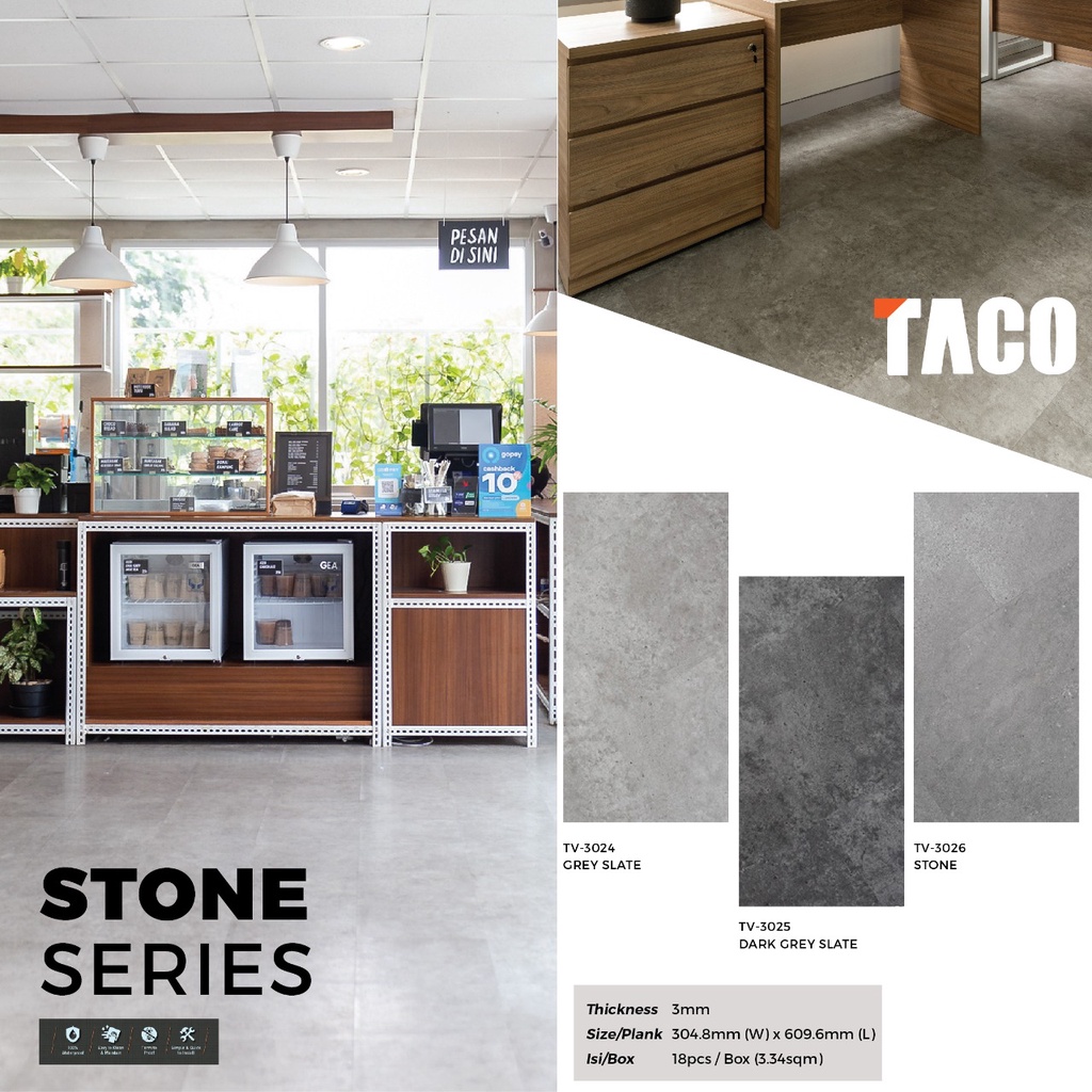 Lantai Vinyl Plank Taco Tebal 3mm /Vinyl Flooring Motif Semen Marmer