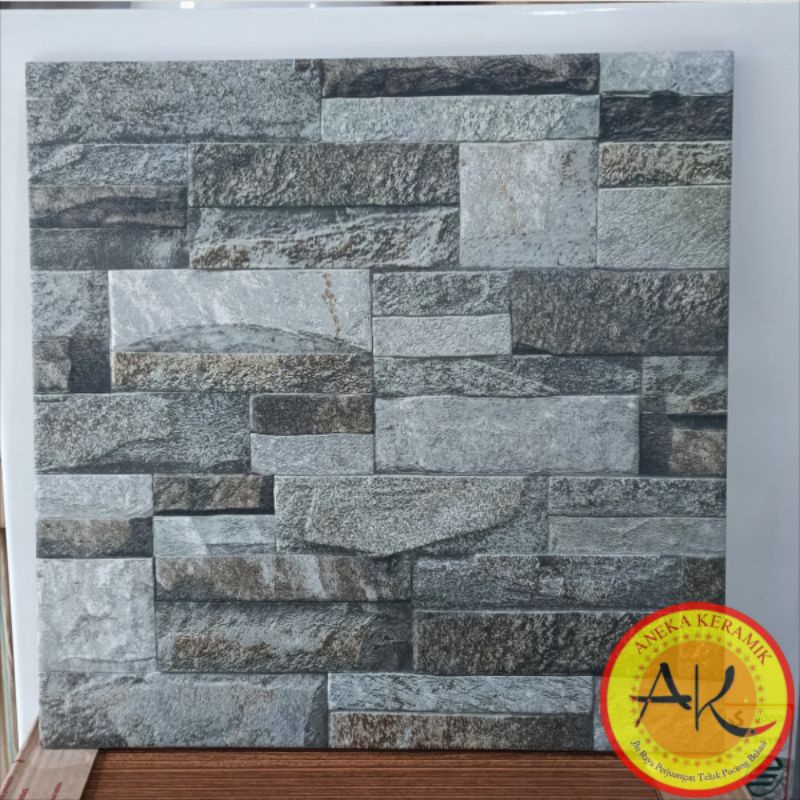 Keramik Lantai Teras Garasi Dinding Kasar Motif 3D Batu Alam Timbul 40x40 Canyonland Grey