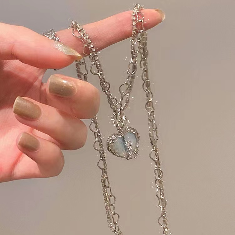 Fashion Cinta Ganda Batu Permata Kalung Untuk Wanita Vintage Perak Choker Rantai Liontin Perhiasan Aksesoris-6