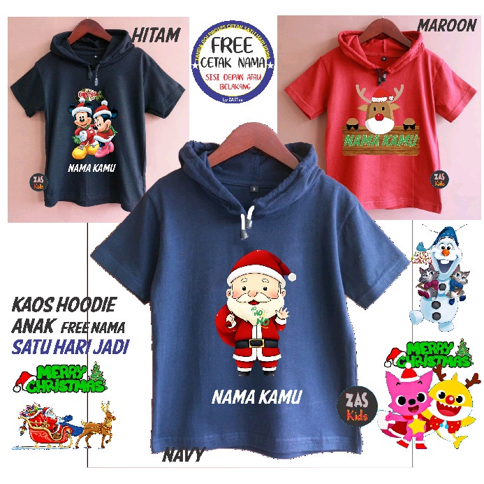 Kaos Hoodie Anak Natal Free Nama Banyak Motif