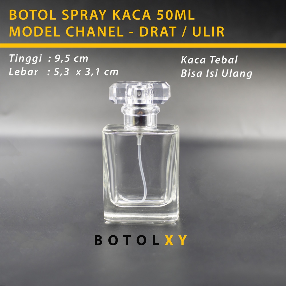 Botol Parfum 50ml Spray - Kaca Tebal Refillable Minyak Wangi - Chnel