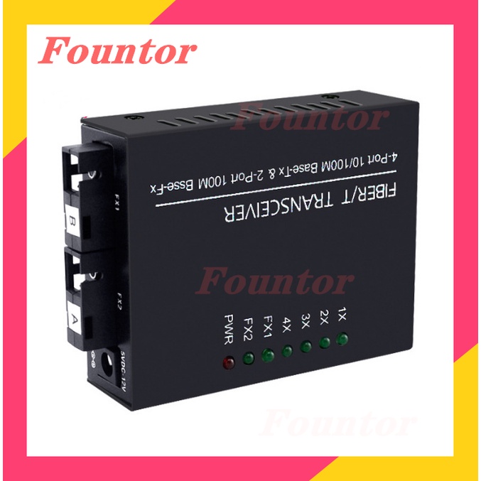 【With adpter】10/100M 2 SC 4 RJ45 Ethernet Fiber Switch Optical Media Converter Single Mode Fiber Port