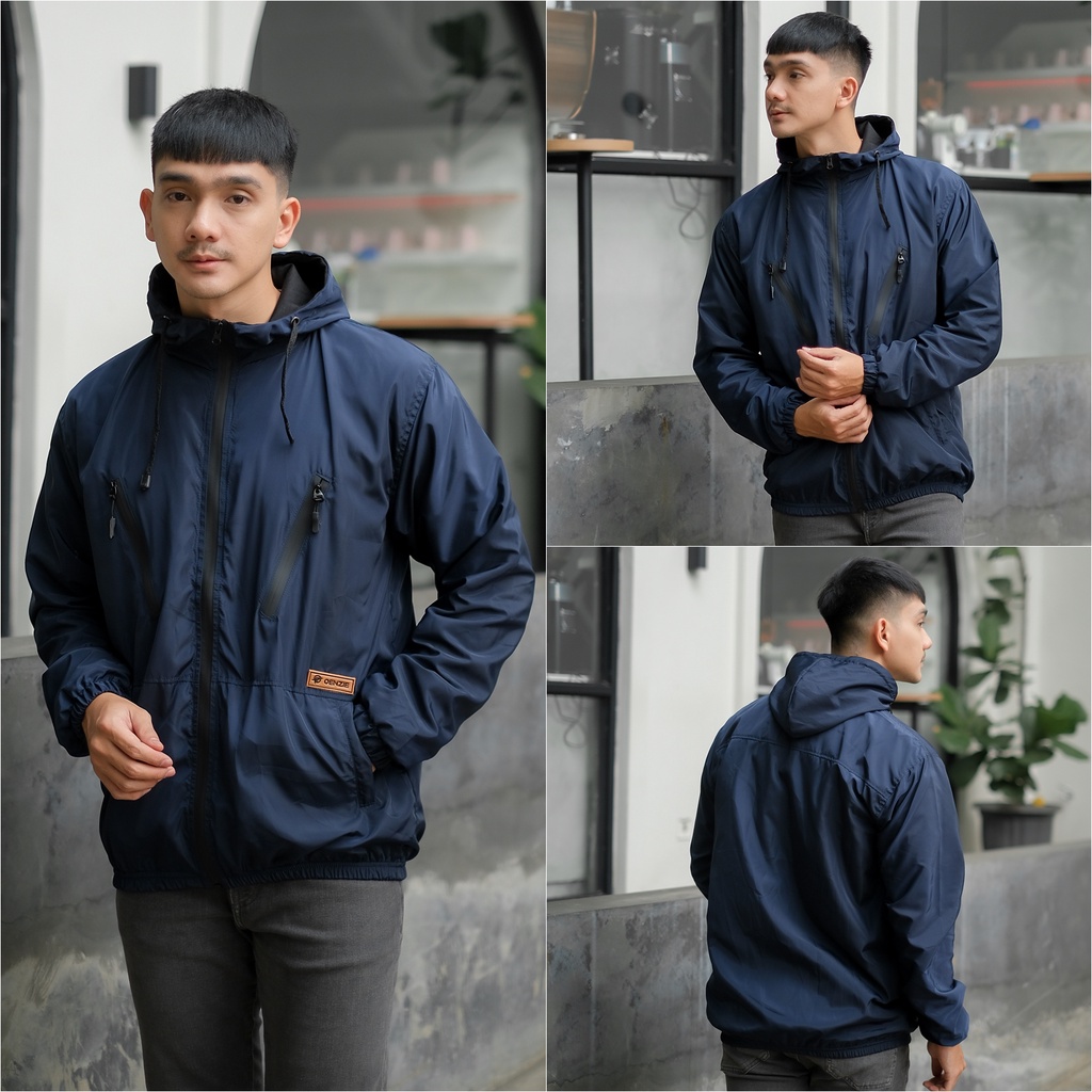 Jaket Waterproof Pria Anti Air Parasut Premium Taslan Hoodie Cowok Tahan Angin