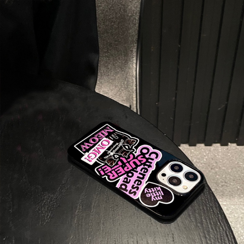 IPHONE Ins Trendy Stiker Label Case Kompatibel Untuk Iphone11 14 13 12 Pro Max XR 78 Plus X XS Max SE 2020lembut Tpu Silicon Glossy Halus Phone Cover