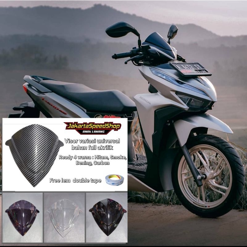Visor all new honda vario 125 150 led bahan akrilik warna hitam smoke bening carbon universal free lem 3m double tape