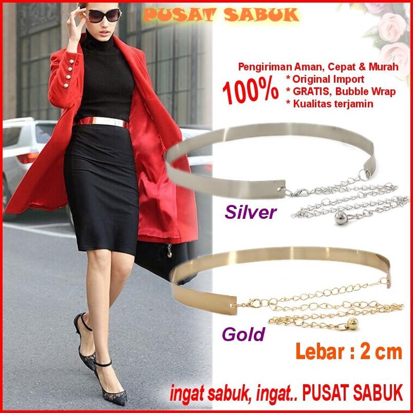 (Ready COD) Sabuk Plat Gesper Ikat Pinggang Emas Fashion Korea Wanita Cewek Obi Belt GOLD Besi Ring 