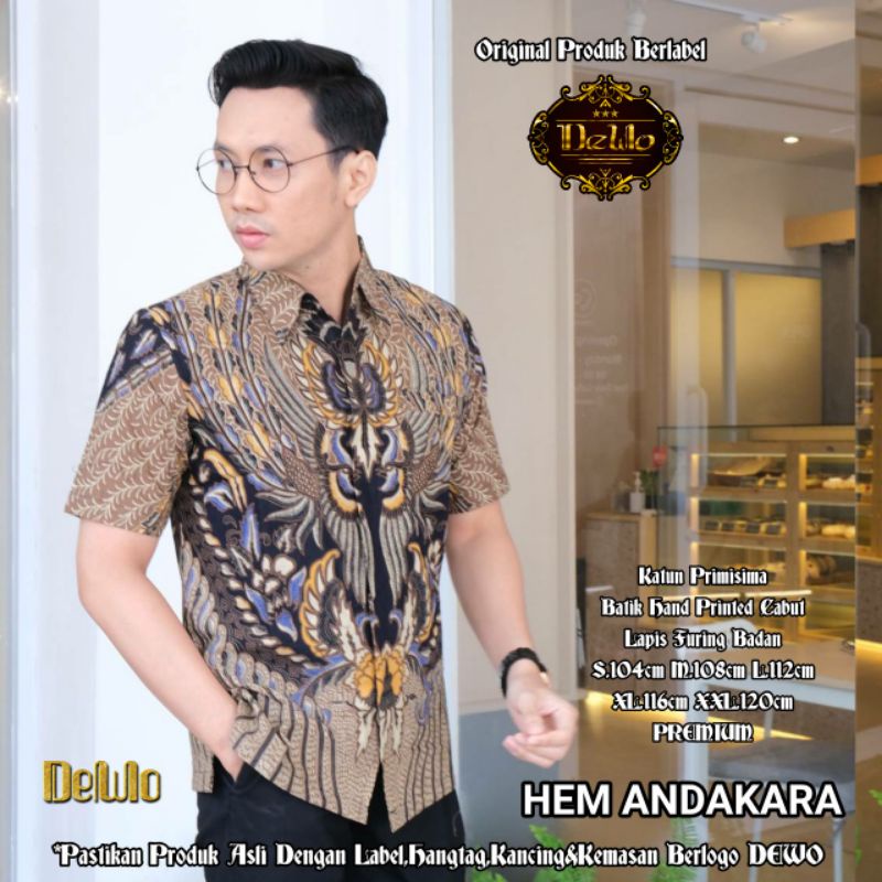 YOOUPIK BATIK PRIA LENGAN PENDEK REGULER FIT HEM BATIK  Kemeja Batik Pria Baju Atasan Pria Batik Dew