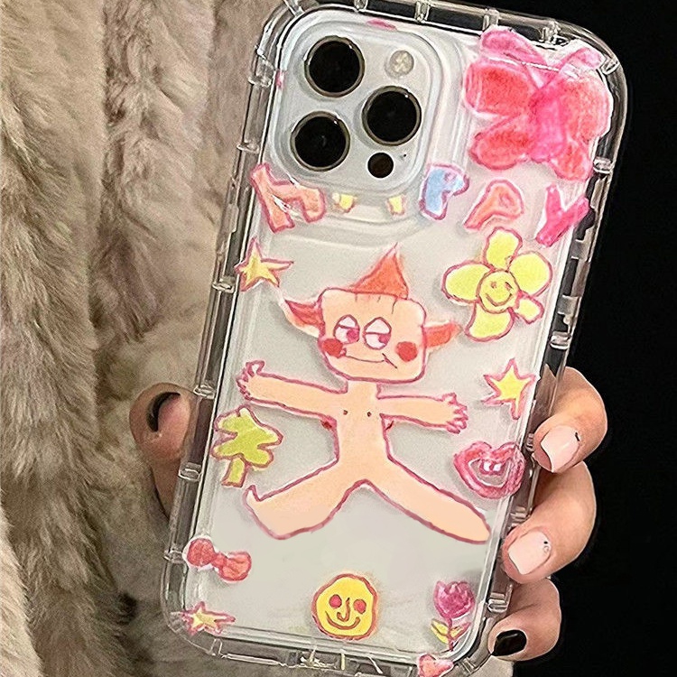 IPHONE Casing Ponsel Lembut Anak Happy Lucu Kompatibel Untuk Iphone14 13 12 11 Pro Transparan Shockproof Casing XS Max X XR 78 6 6S Plus Cover TPU