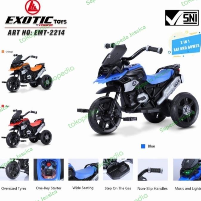 Mainan Anak Motor Aki Dan Gowes 2 In 1 Exotic Emt-2214 Sepeda Roda 3 #Original