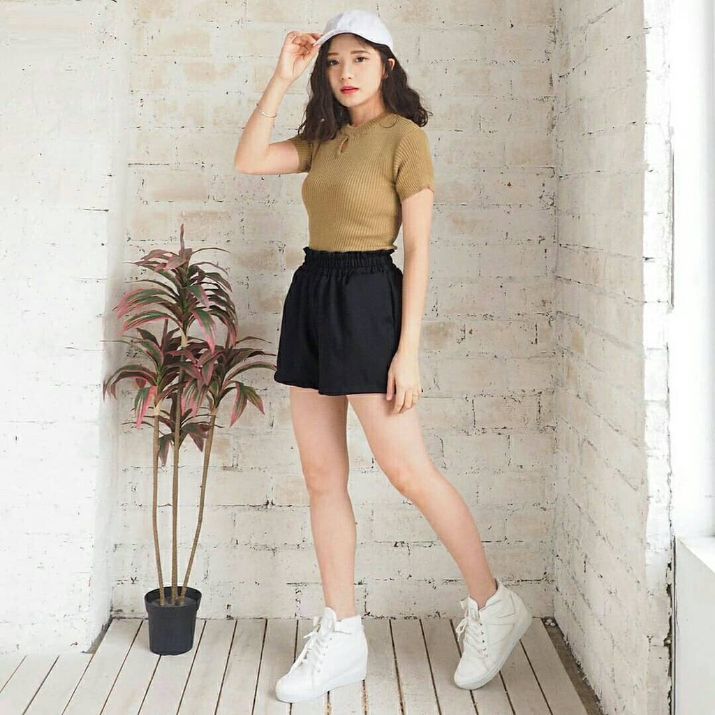 CELANA PENDEK KOLOR WANITA POLOS - SHORT PANTS bahan crepe wafel kulot terbaru