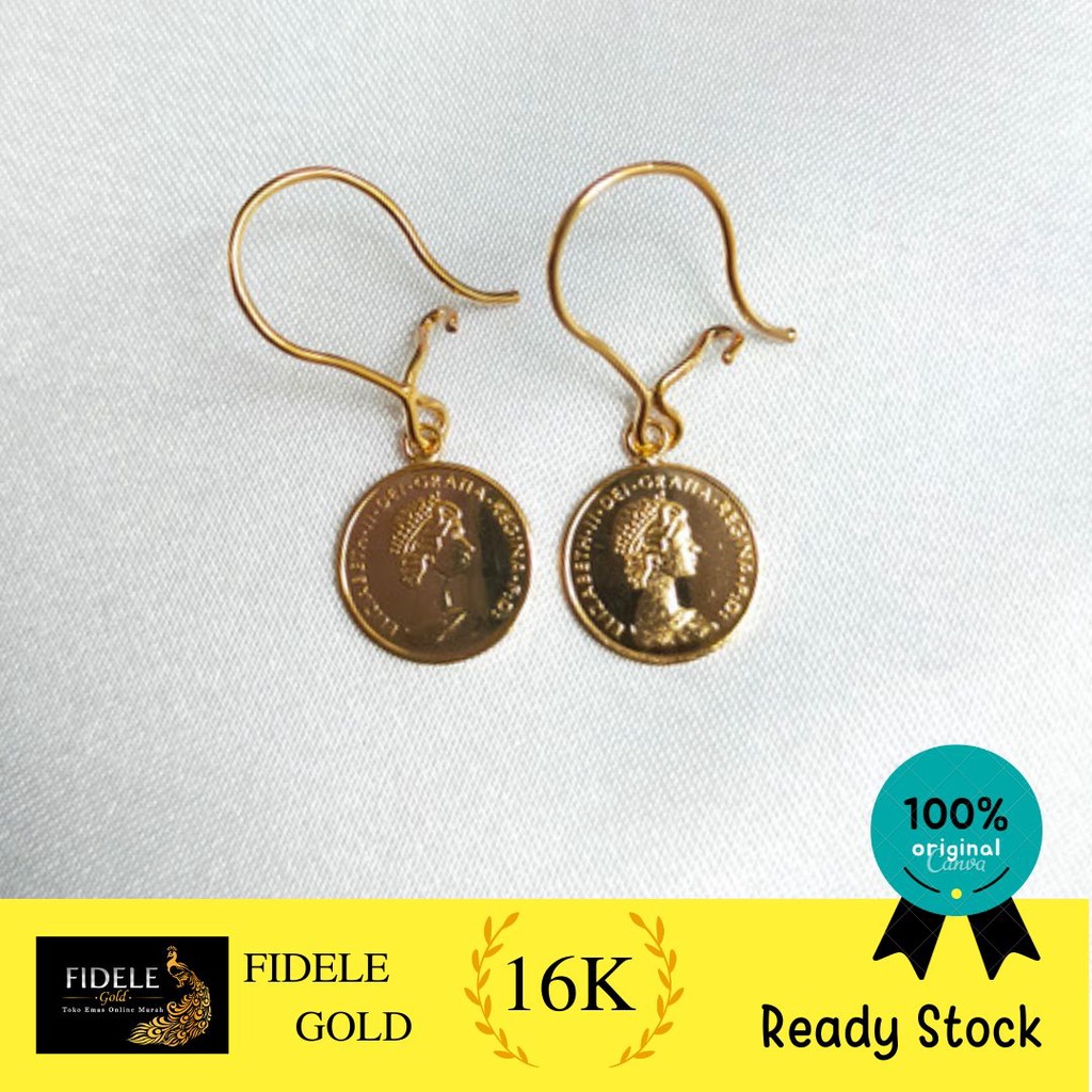 Anting Dollar Koin Emas Asli Kadar Tua 700 Emas Murni Kadar Tua