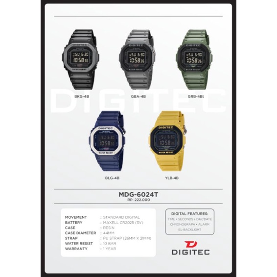 JAM TANGAN PRIA/WANITA (Unisex) / JAM TANGAN DIGITEC 6024 / Original Rubber Digital