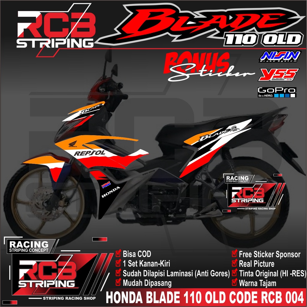 STIKER MOTOR HONDA BLADE 110 R OLD STRIPING MOTOR HONDA BLADE 110 OLD REPSOL HONDA BLADE LAMA RCB004