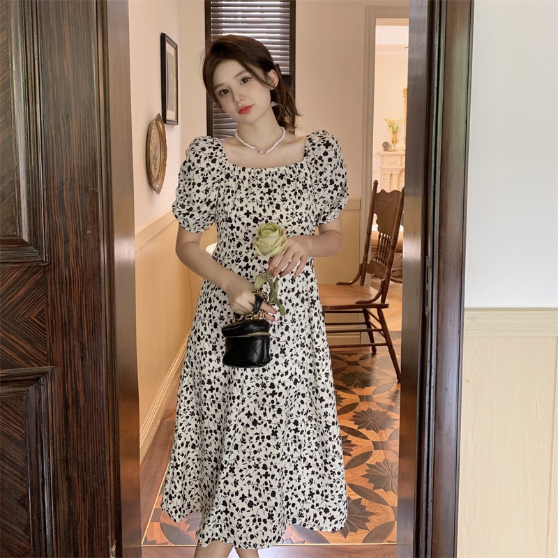 MOOGU ♡ Dress korea floral midi dress multi-warna dres wanita