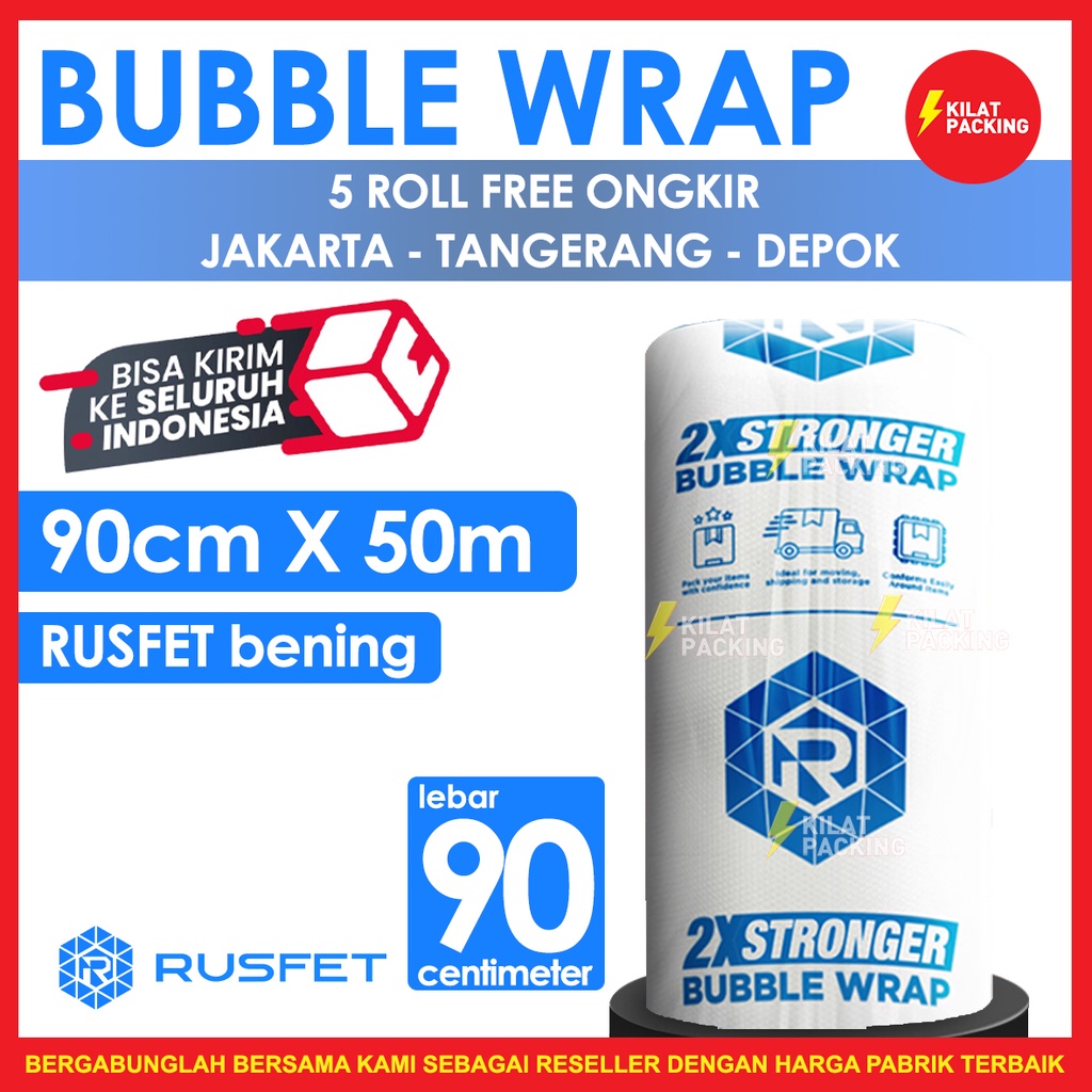 

Bubble Wrap Rusfet Bening 90CM X 50M Tebal Plastik Bubblewrap Roll