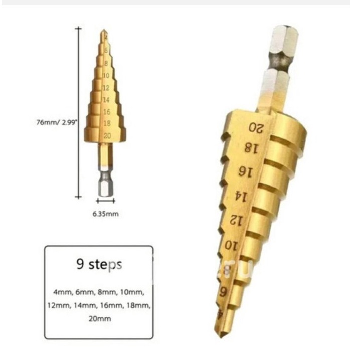 Mata Bor Multi Step Pagoda 4-20 mm| Step Drill Bits Size Ukuran 4-20mm HSS