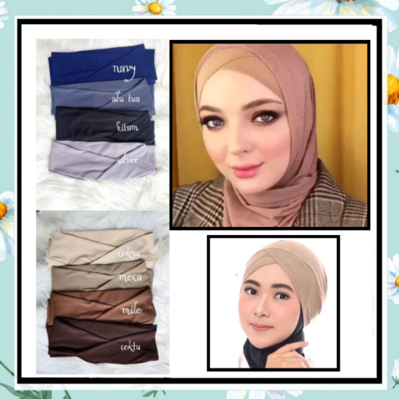 Ciput SILANG 2in1 Jersey Spandek Adem Anti pusing nyaman / inner arab hijab cantik sling / iket dale