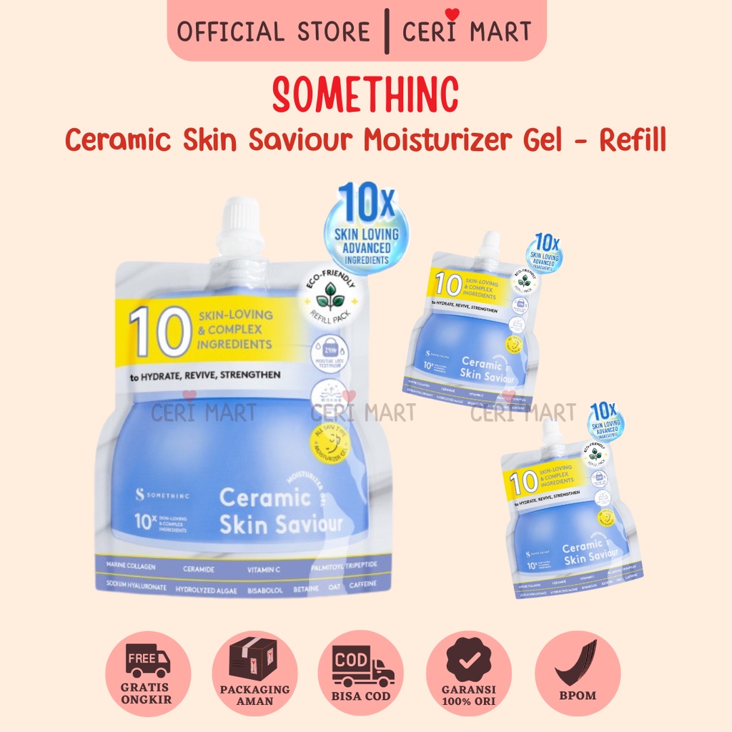 SOMETHINC Ceramic Skin Saviour Moisturizer Gel Pelembap Krim Pagi dan Malam Menyamarkan Noda Hitam - Refill (50ml)