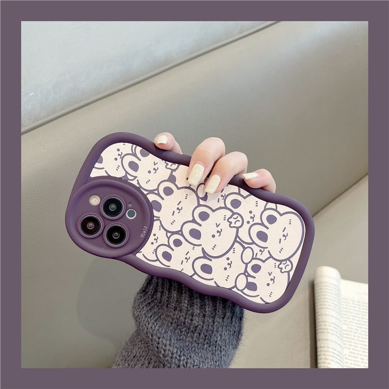 IPHONE Casing Ponsel Desain Kelinci Putih Wave Edged Purple Full Screen Kompatibel Dengan Iphone12 13 14 11 Pro Max Hhgyt
