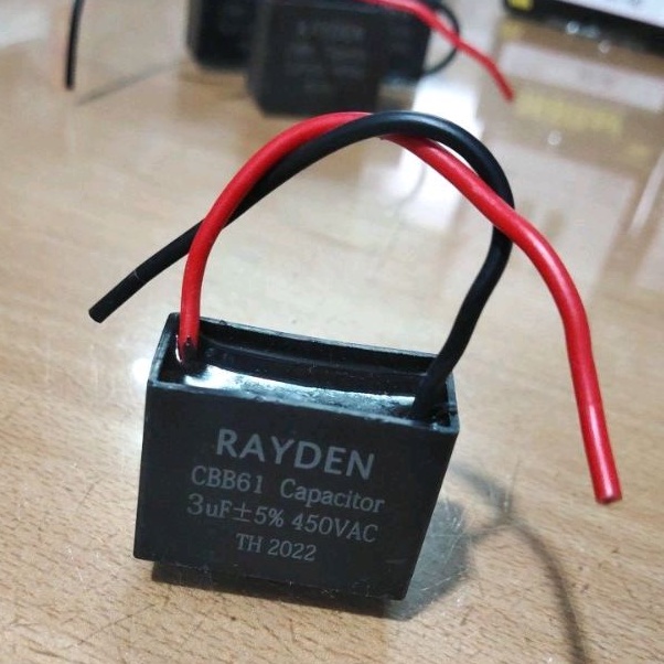 HEAVY DUTY ☑️ 1 PCs Kapasitor Starting Kotak Kabel RAYDEN ✓ 3 uF MFD ✓ ± 5 % ✓ 450 V VAC | Electroly