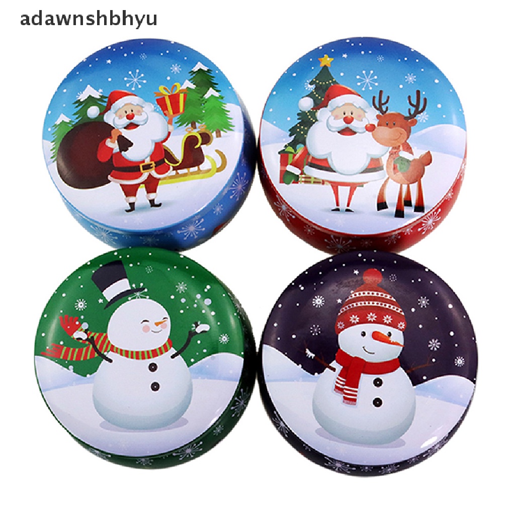 Adawnshbhyu Mini Christmas Tinplate Round Candy Tinplate Kaleng Permen Kaleng Wangi Toples Wadah ID